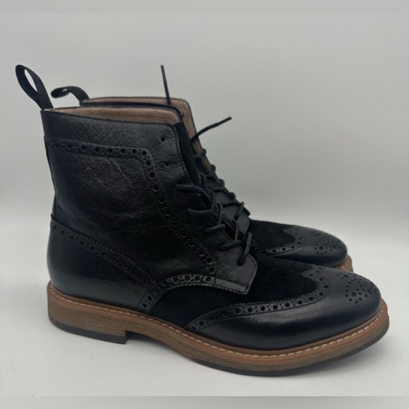 1901 Calgary Boots Mens Sz 13  Wing Tip pure Black Leather Lace Up Lug Soles main image 4